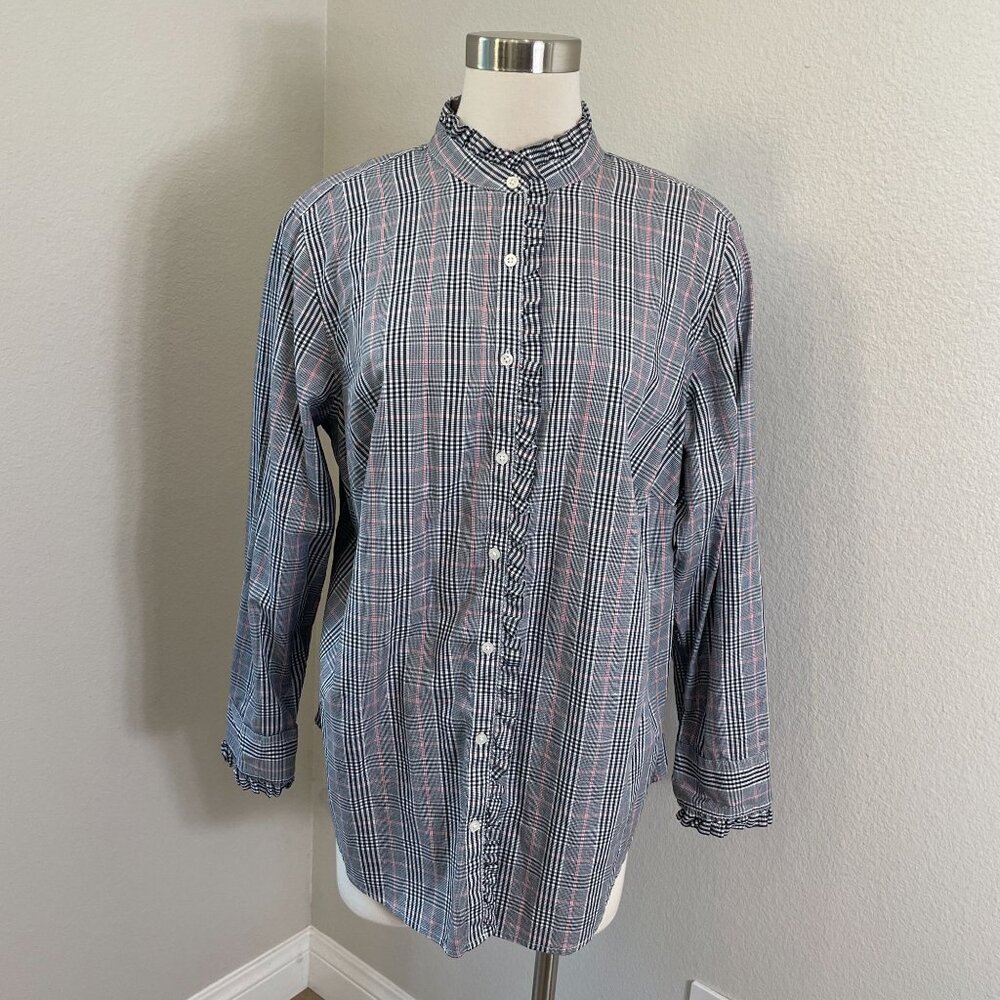 Lauren Ralph Lauren Womens Plus 1X Plaid Button Up‎ Shirt Ruffle Collar Blouse